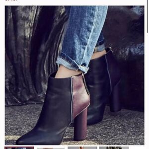 Cabi Women's Bisset Booties 10M Black & Burgundy Leather 6004 Ankle Boots